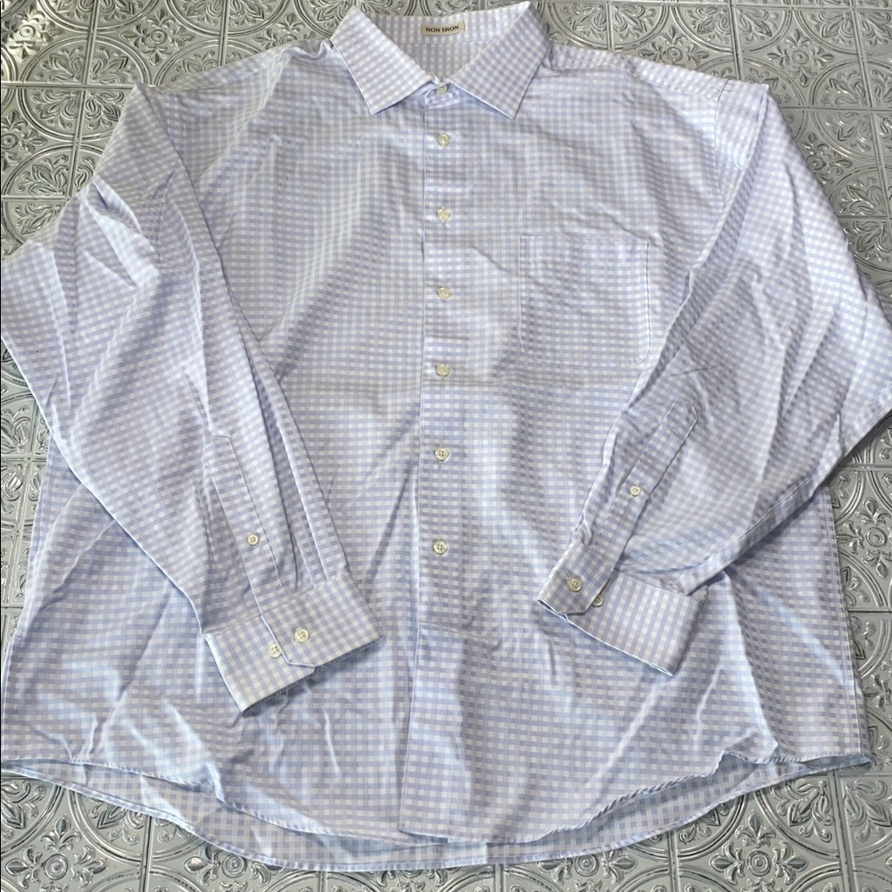 𝅺Pronto Uomo Non Iron Light Blue & White Gingham Pattern Dress Shirt XXL
